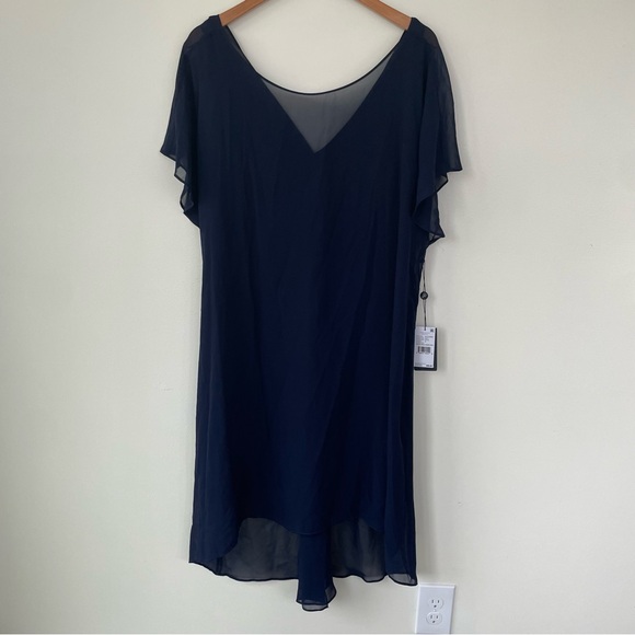 NWT Adrianna Papell Chiffon Overlay Draped Dress Navy Blue XL Extra Large - Picture 3 of 10